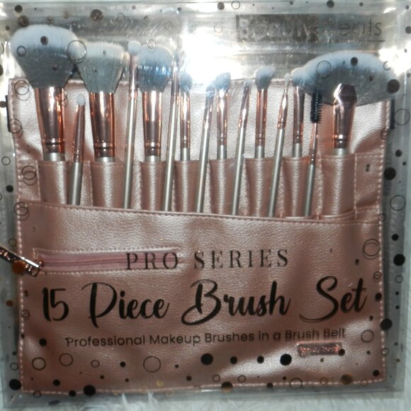 Beauty treats Pro 15 Piece Brush Set + Brush Belt Case Gold Set🆕FAST🏃🏻💨⚡🚚 - Picture 1 of 16